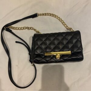 Steve Madden Black Quilted Crossbody Bag with Gold Chain